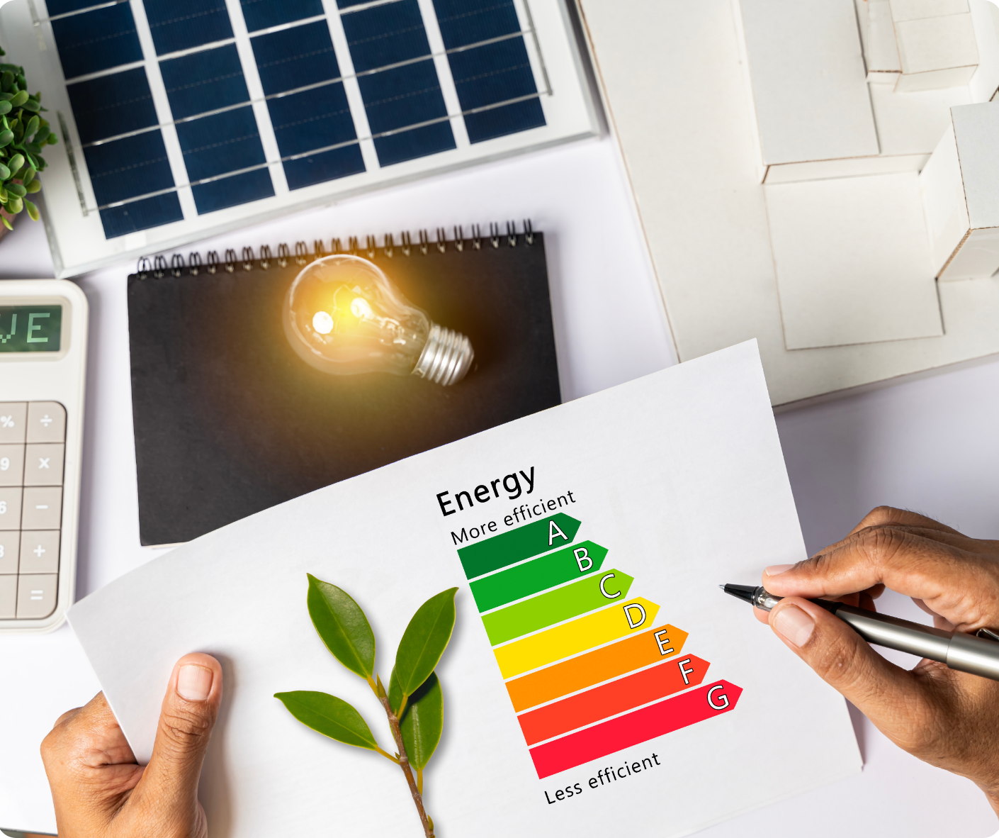 Energy efficiency assessment with solar panel and energy rating chart