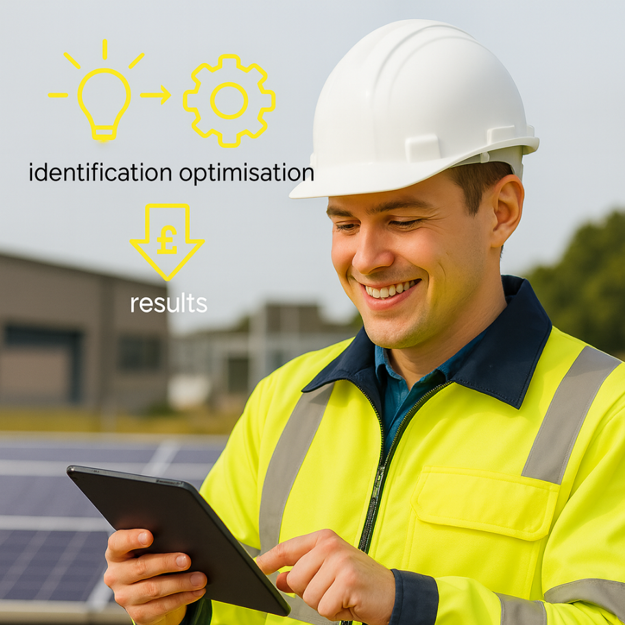Energy worker reviewing efficiency data on tablet