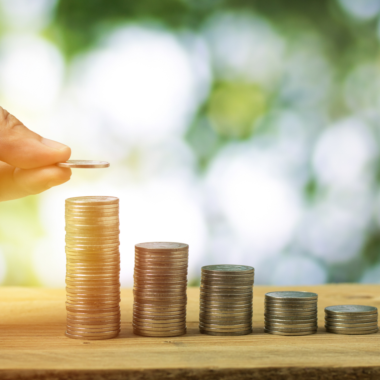 Stacks of coins representing savings